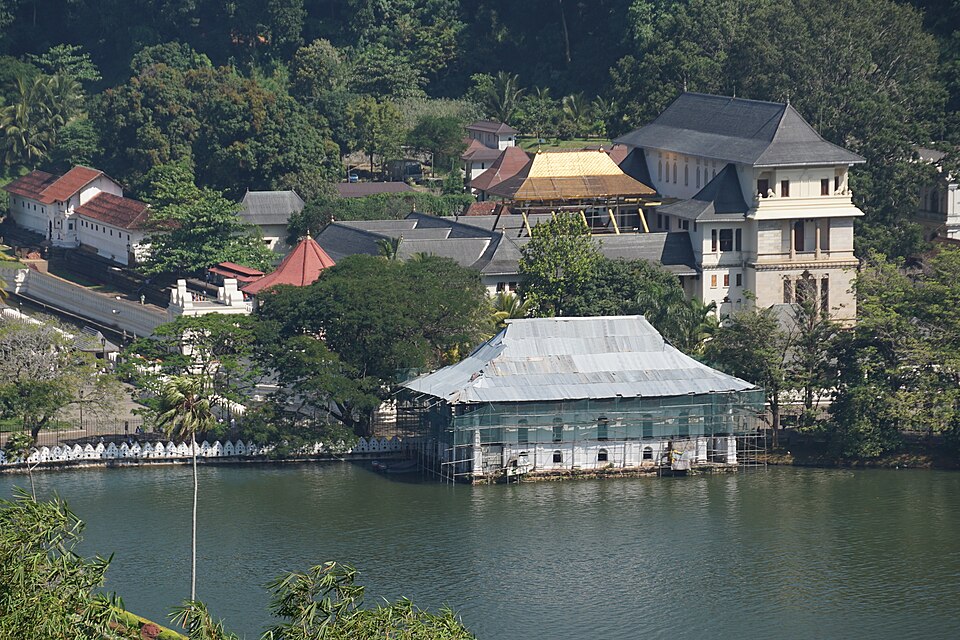 Kandy Lake with the Temple of the Sacred Tooth Relic beyond the water